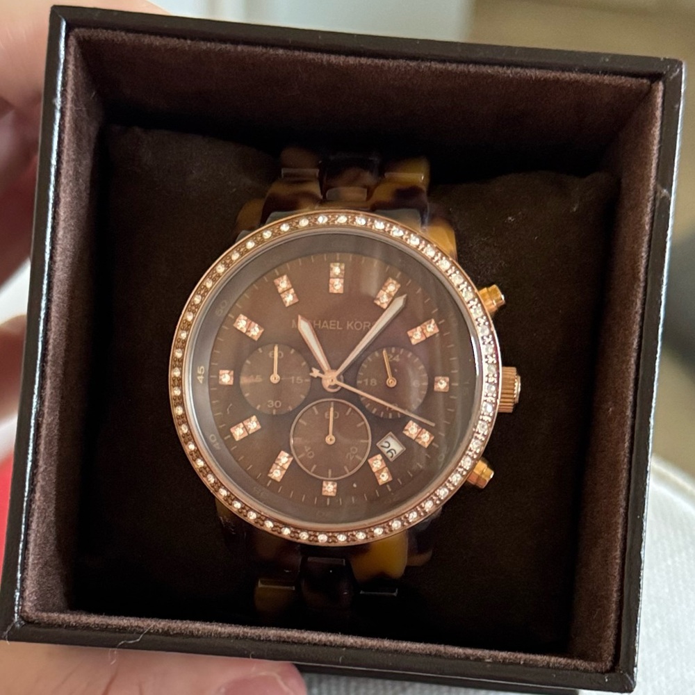 Michael Kors Tortoise Shell Watch with Crystal Bezel